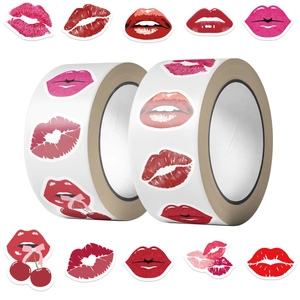 Close-up of decorative cartoon lip kiss stickers roll for DIY scrapbooking and gift sealing
