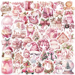 Rose Dessin Animé Autocollants de Noël Imperméable PVC Thème Hiver Père Noël Bonhomme de Neige Pour Ordinateur Bagages Vacances Décoration