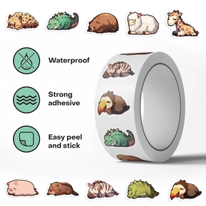 Detail of waterproof cartoon sleeping animal stickers with strong adhesive and easy peel