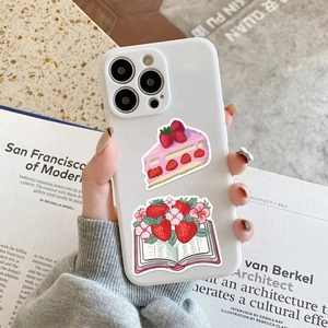 Detailed strawberry themed stickers for phone case DIY decoration and scrapbooking art
