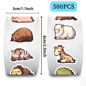 500pcs roll of cute cartoon sleeping animal stickers for scrapbooking and envelopes