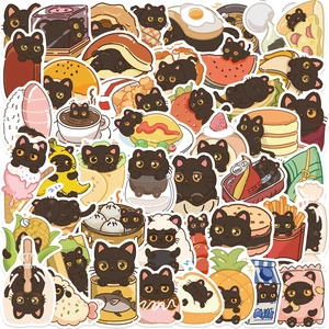 Set di Adesivi Diario del Gatto Nero del Fumetto Decalcomanie in PVC Impermeabili per Laptop Bagaglio Chitarra Decorazione Fai da Te Regalo Kawaii