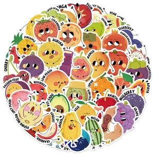 50 pieces cartoon fruit stickers for kids with vivid expressions and English names