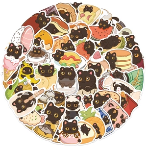 Set di 50 adesivi creativi gatto nero buongustaio per chitarre e laptop decorativi