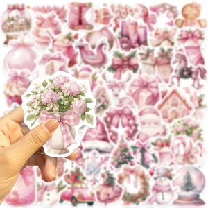 50 autocollants de Noël roses pour ordinateurs avec père Noël mignon et motifs floraux