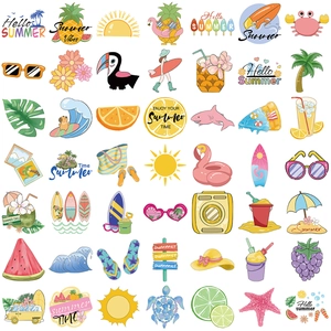 Lot de 50 stickers Summer Chill Vibes avec motifs ananas flamant rose et planche de surf