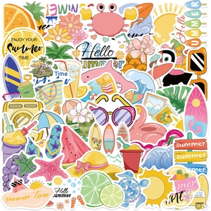 50 Pièces Été Chill Vibes Dessin Animé Graffiti Autocollants Étanche PVC Decals pour Ordinateur Guitare Bagages DIY Décoratif