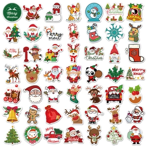 50 pieces cartoon Christmas stickers set featuring Santa, reindeer and snowman for DIY decor