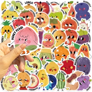 Close-up of cute cartoon honey peach sticker with name label for DIY laptop decoration