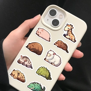 Close-up of a cream silicone phone case featuring cute cartoon animal illustrations