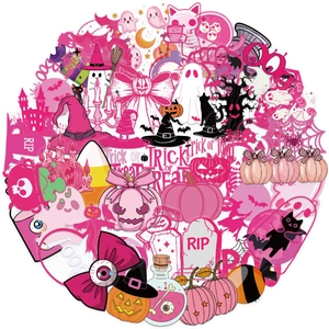 Detailed collection of pink and black Halloween PET stickers with ghost and pumpkin patterns