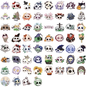 Collection of 60 colorful groovy skull stickers for decorating guitars and laptops