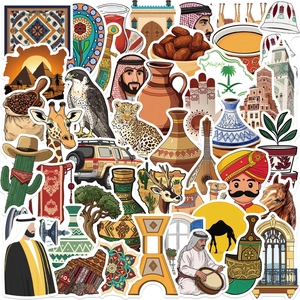 Middle Eastern Art Style Waterproof PVC Stickers Vibrant Arabic Culture Illustration Decals For Laptop Suitcase Guitar Decoration