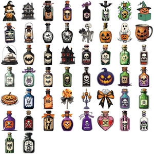 Detailansicht von 50 Cartoon Halloween Zaubertrank Aufklebern für Laptop und Gitarre