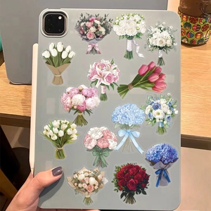 Waterproof transparent floral PET stickers for scrapbooking and laptop decoration