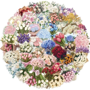 50 pieces of waterproof transparent PET flower stickers for journals and laptops