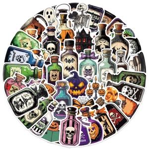 50 Halloween Giftflaschen und Totenkopf Aufkleber für Laptop und Gitarre Deko