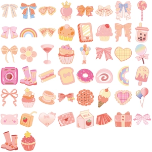 50 wasserdichte rosa Cartoon-PET-Aufkleber Set mit Schleifen und Cupcakes für Planer