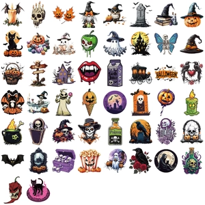 50pcs waterproof clear cartoon Halloween stickers with pumpkins, ghosts and skulls