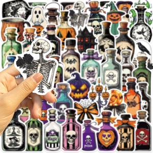50 Halloween-Aufkleber mit Zaubertrankflaschen und Totenköpfen für Laptop und Koffer