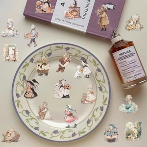Détail d'autocollants aquarelle mignons avec citrouilles et ours sur décor vintage