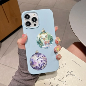 Detailed close-up of light blue protective silicone phone case for iPhone Pro series