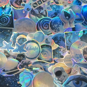 Holographic Space Stickers Astronaut Planet Graffiti Decals Waterproof Blue Galaxy Vinyl Decals For Laptop Suitcase Guitar DIY Decoration