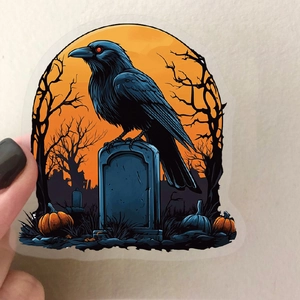 Waterproof Halloween raven and pumpkin sticker for laptop, transparent PET decorative decal