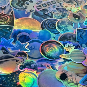 50pcs laser holographic space astronaut stickers for laptop and guitar decoration