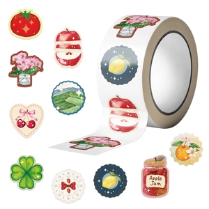 Rotolo da 500 pezzi di simpatici adesivi decorativi washi tape con frutta e fiori