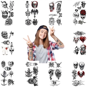 Detailblatt mit schwarz-weißen Totenkopf- und Gothic-Tattoos für Partys und Feiern