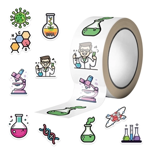 500pcs roll of cartoon science chemistry lab stickers with DNA and microscope patterns