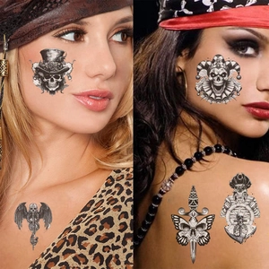 Schwarz-weiße Totenkopf-Tattoo-Aufkleber Set für Kinderpartys und Körperkunst