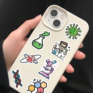 500pcs roll of cartoon science experiment stickers featuring lab equipment on phone case
