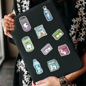 Set of 50 waterproof Halloween food ghost stickers on a black laptop cover decoration