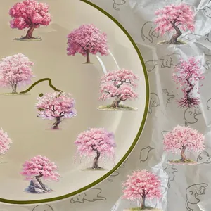 Watercolor cherry blossom tree PET stickers for journals and laptops decoration
