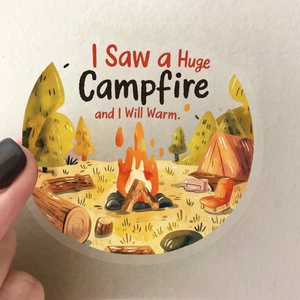Sticker PET transparent imperméable avec scène de feu de camp et citation douce