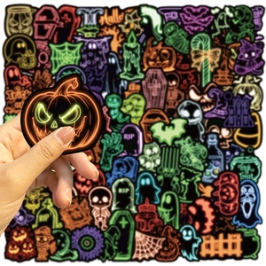 100pcs Halloween neon style graffiti stickers for laptop guitar and luggage decoration