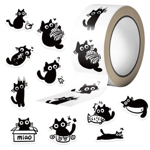 500pcs black cat cartoon washi tape roll with playful hand-drawn kitten stickers