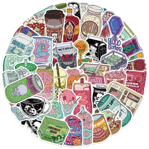 50pcs Cartoon Halloween Spooky Food Stickers for Laptop and Guitar Decor