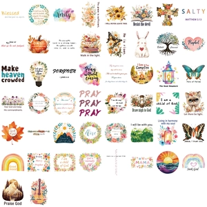 Lot de 50 autocollants PET étanches avec motifs floraux, animaux et phrases inspirantes