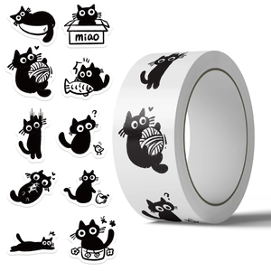 Cartoon Black Cat Decorative Stickers Waterproof PVC Adhesive Label For Scrapbooking Envelope Seal DIY Journal Crafting Kids Student Stationery