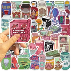 Detail of waterproof matte PVC stickers featuring creative gothic horror food illustrations