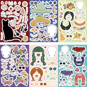 DIY Dag van de Doden stickerset met suikerschedels voor kinderen en feestjes