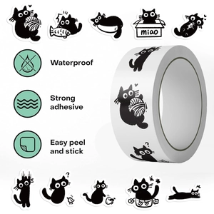 500pcs roll of waterproof black cat cartoon decorative stickers for DIY scrapbooking