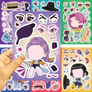 Close-up of DIY waterproof stickers for kids to create funny cartoon faces and accessories