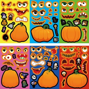 Detail view of 6-piece DIY Halloween pumpkin stickers for creative face-making crafts
