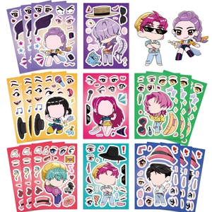 DIY cartoon character puzzle stickers for kids, waterproof make-a-face decal set