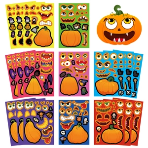 Colorful Halloween pumpkin DIY face sticker set with ghosts and bats for kids crafts