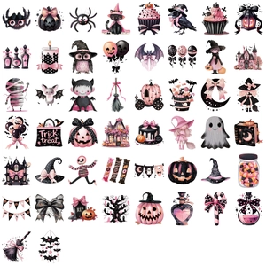 50 pieces of pink and black Halloween cartoon stickers for laptop and DIY decoration
